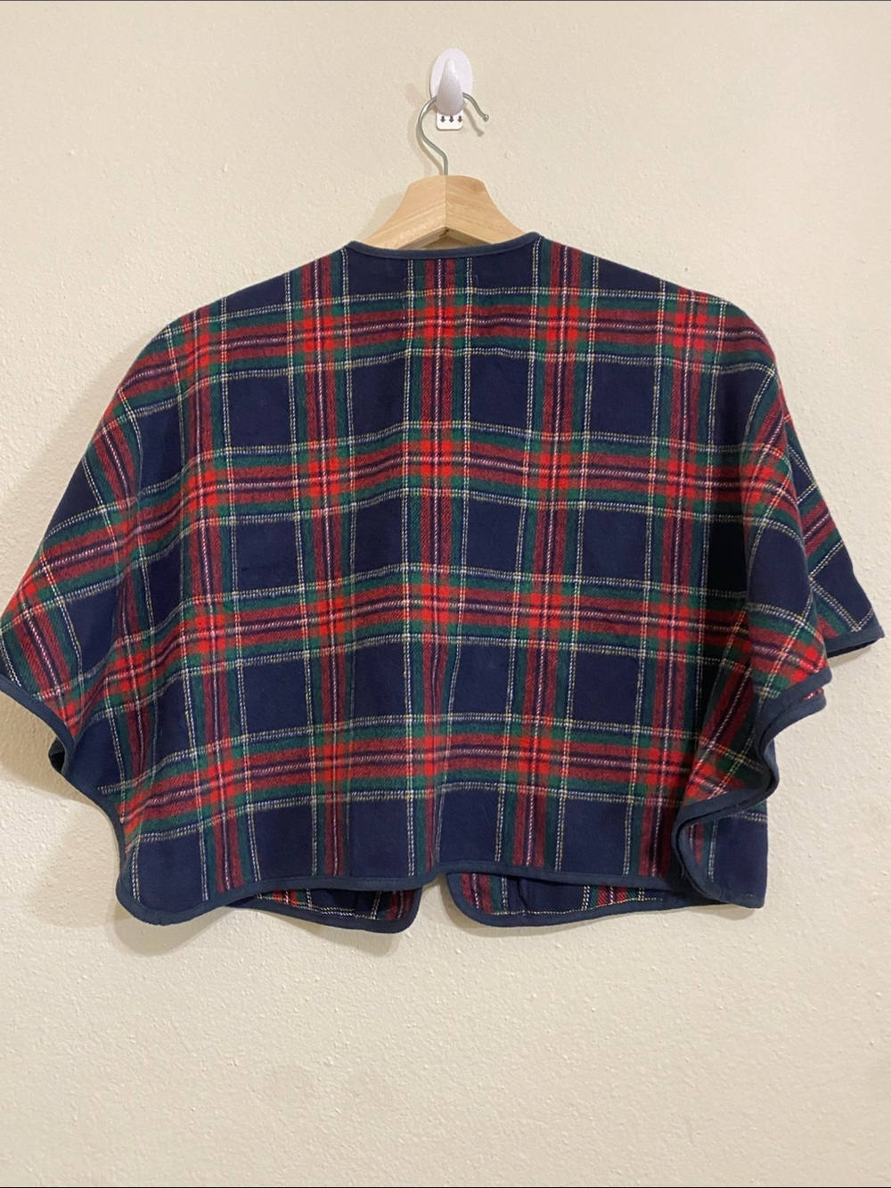 Janie and Jack Navy Plaid Cape with Red Floral Applique - Picture 7 of 9